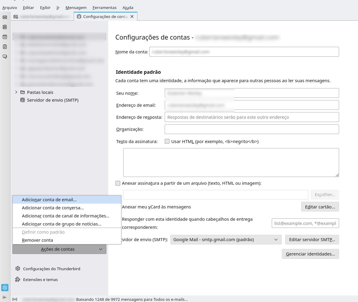 configurar novo email thunderbird