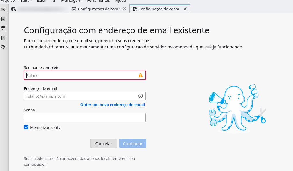 adicionar novo email thunderbird