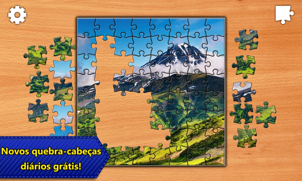 jogos puzzle - jigsaw - imagem ilustrativa de um quebra cabeças básico com paisagem montanhosa